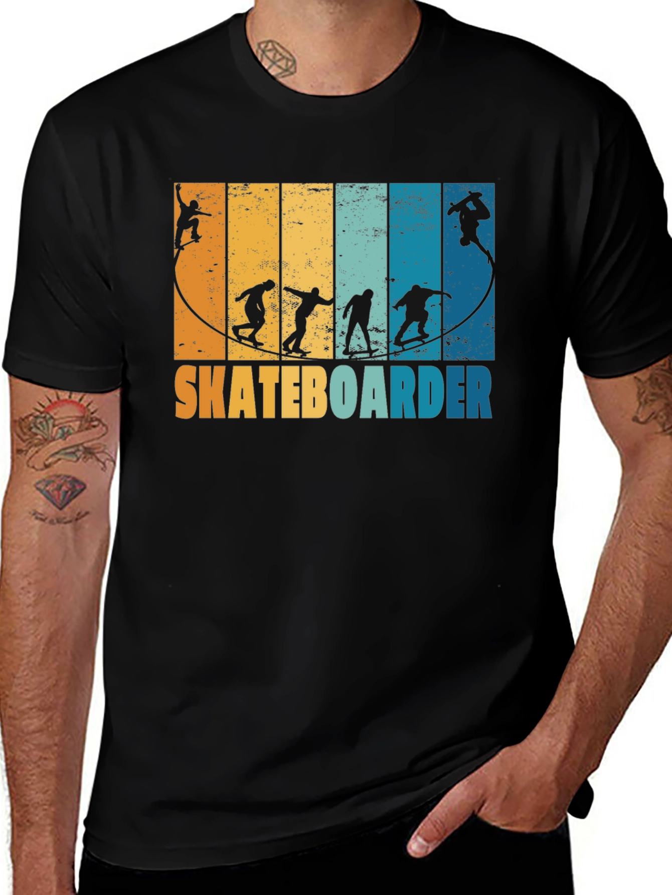 Retro Skateboarder Silhouette Graphic Tee - Black
