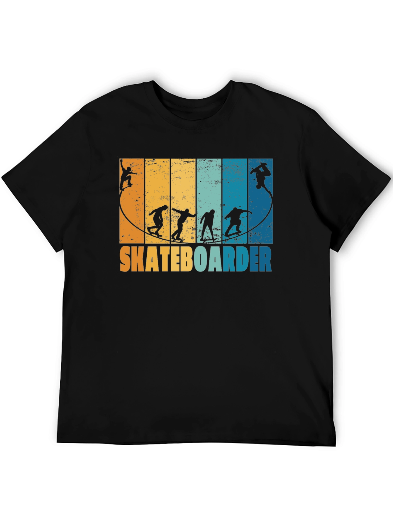 Retro Skateboarder Silhouette Graphic Tee - Black