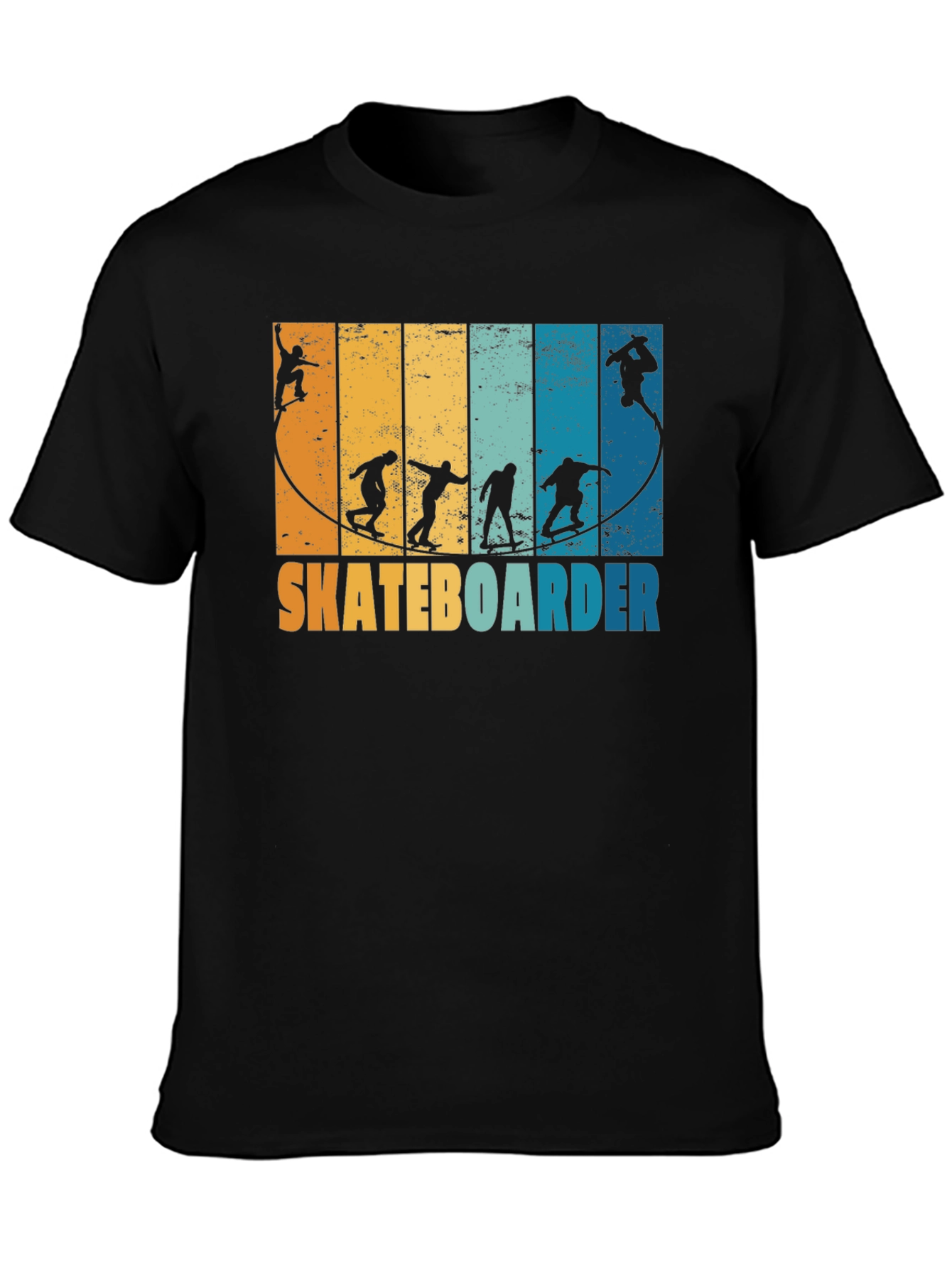 Retro Skateboarder Silhouette Graphic Tee - Black