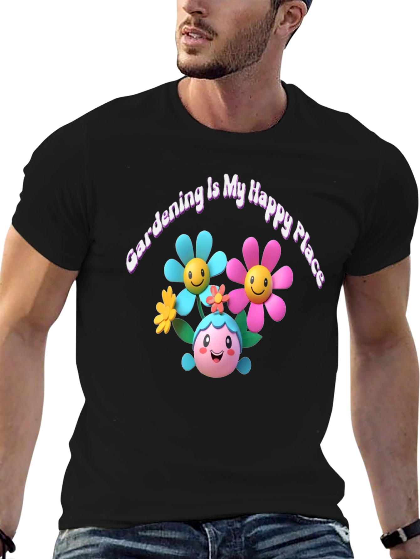 Gardening Is My Happy Place Black T-Shirt
