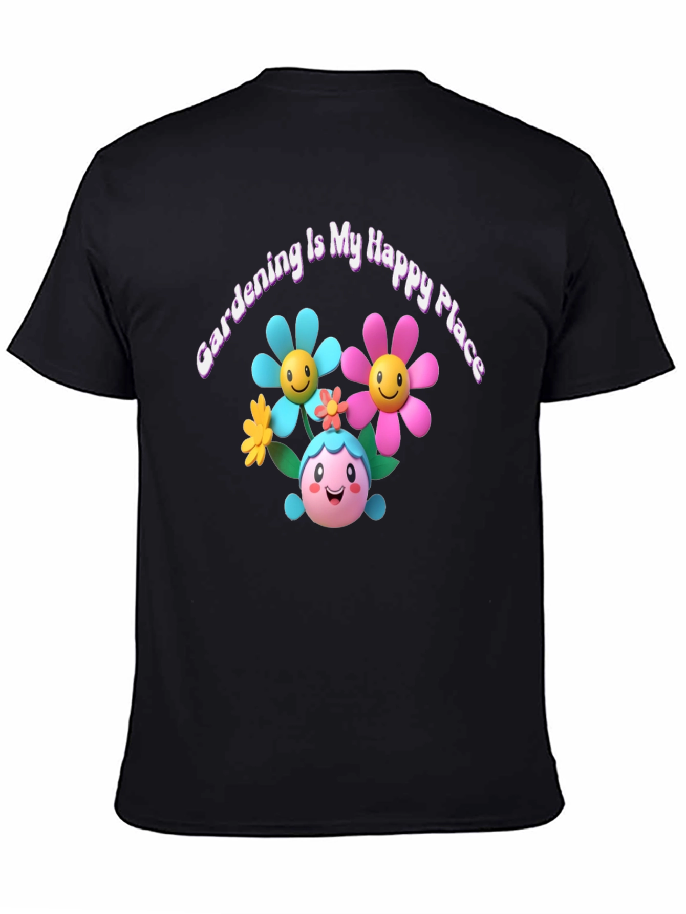 Gardening Is My Happy Place Black T-Shirt