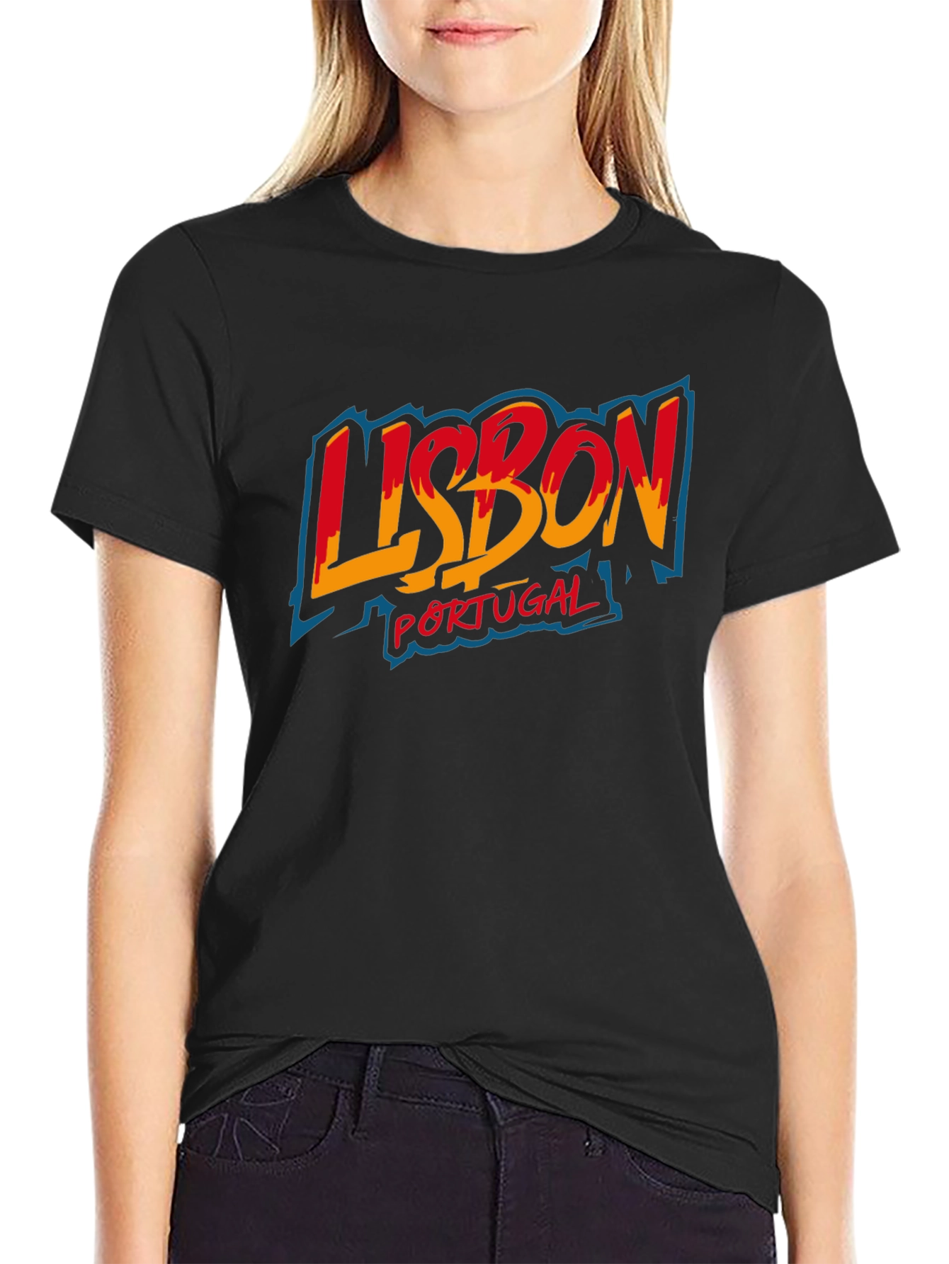 Lisbon Portugal Graphic Tee - Black