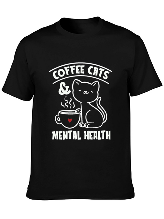 Coffee Cats & Mental Health Graphic T-Shirt