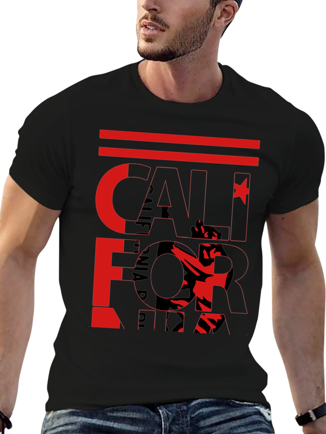 California Graphic Print Black T-Shirt