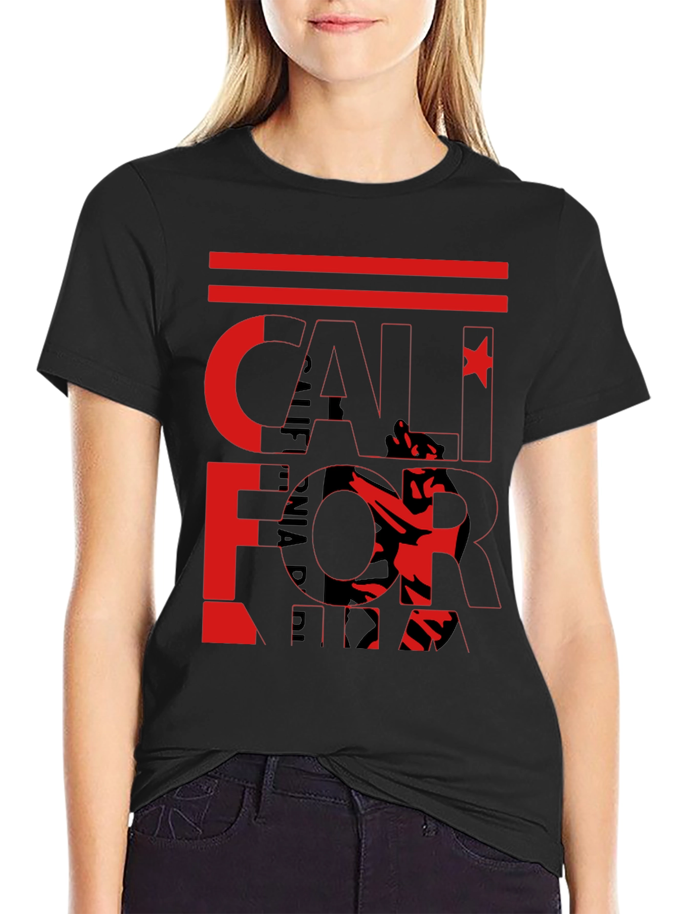 California Graphic Print Black T-Shirt