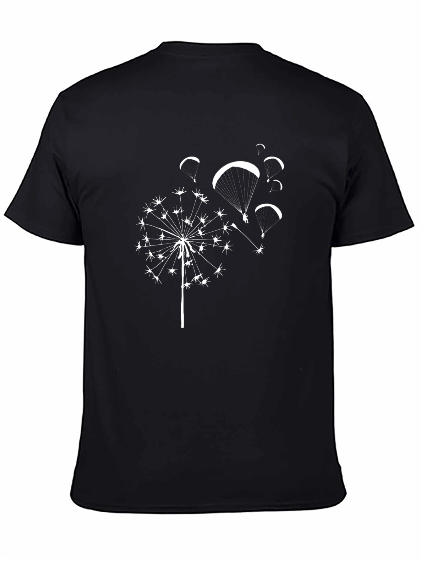 Dandelion Paraglide Black Tee - Nature Inspired Design
