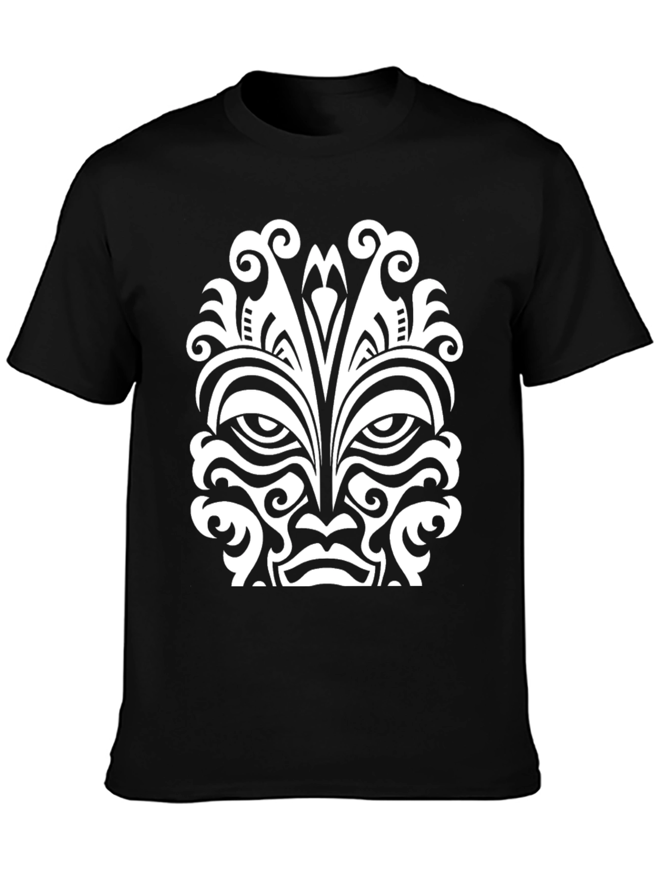 Tribal Mask Graphic Tee - Black Cotton Comfort