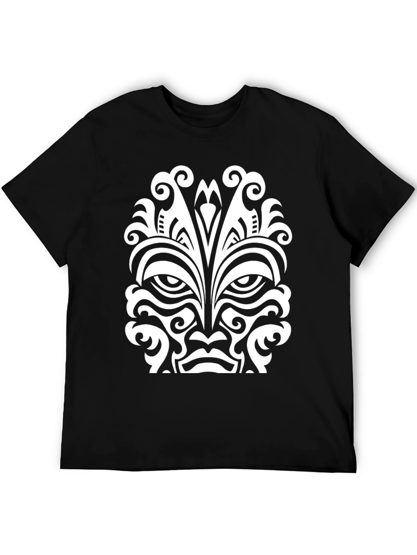 Tribal Mask Graphic Tee - Black Cotton Comfort