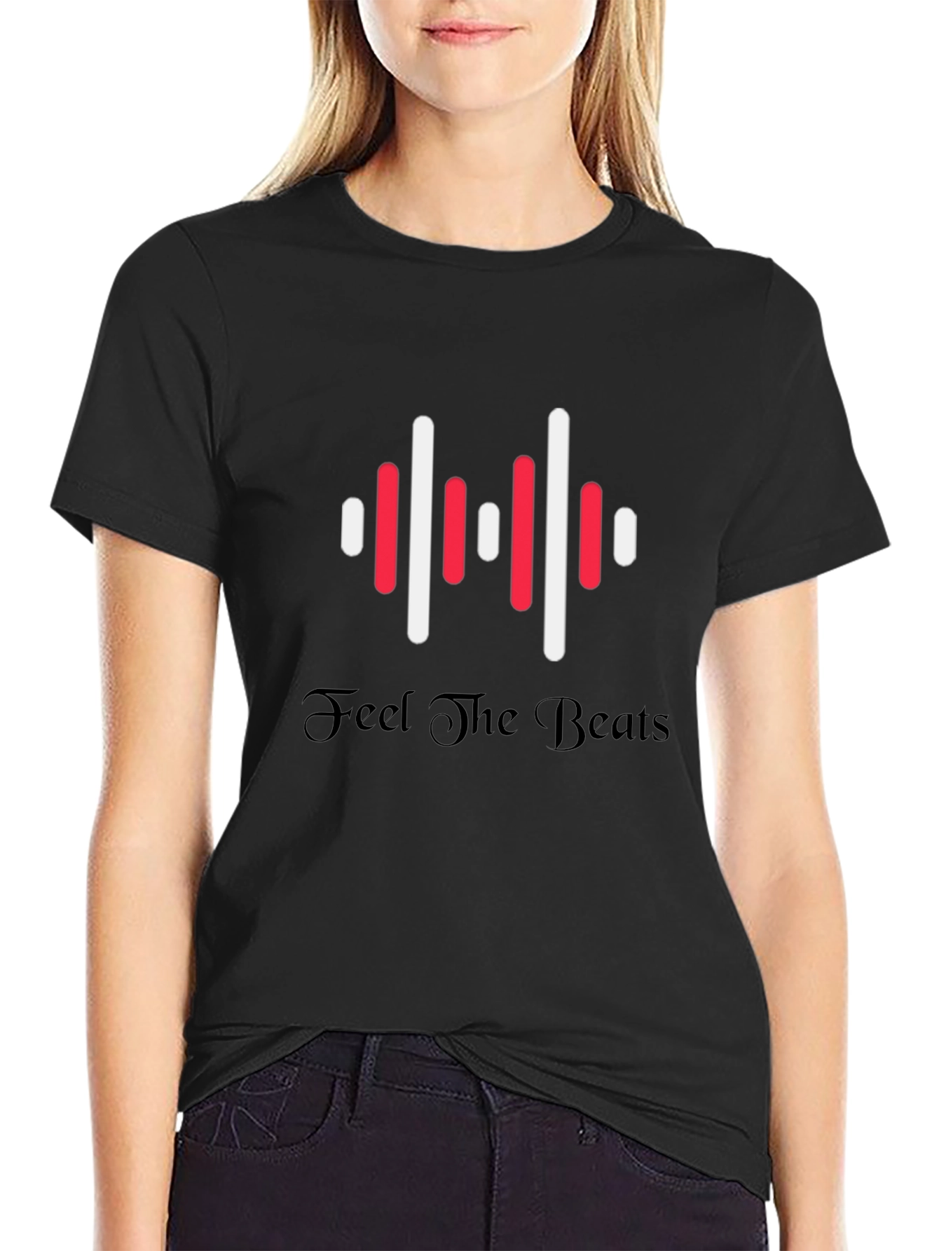 Feel the Beats Graphic Print Black T-Shirt