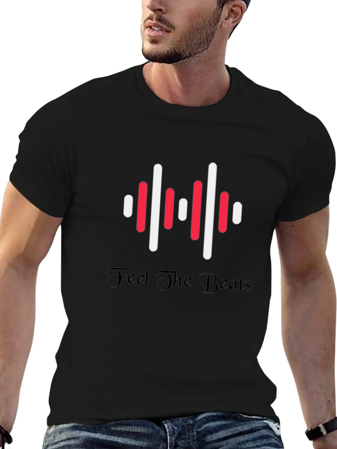 Feel the Beats Graphic Print Black T-Shirt