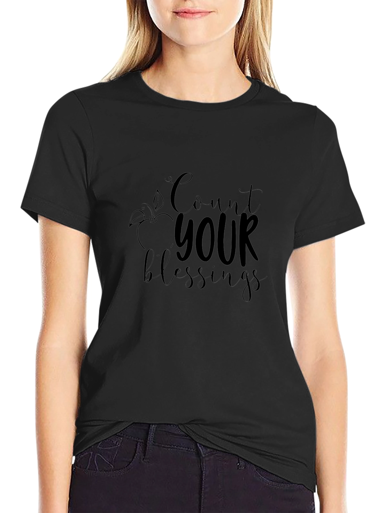 Count Your Blessings Black Graphic Tee
