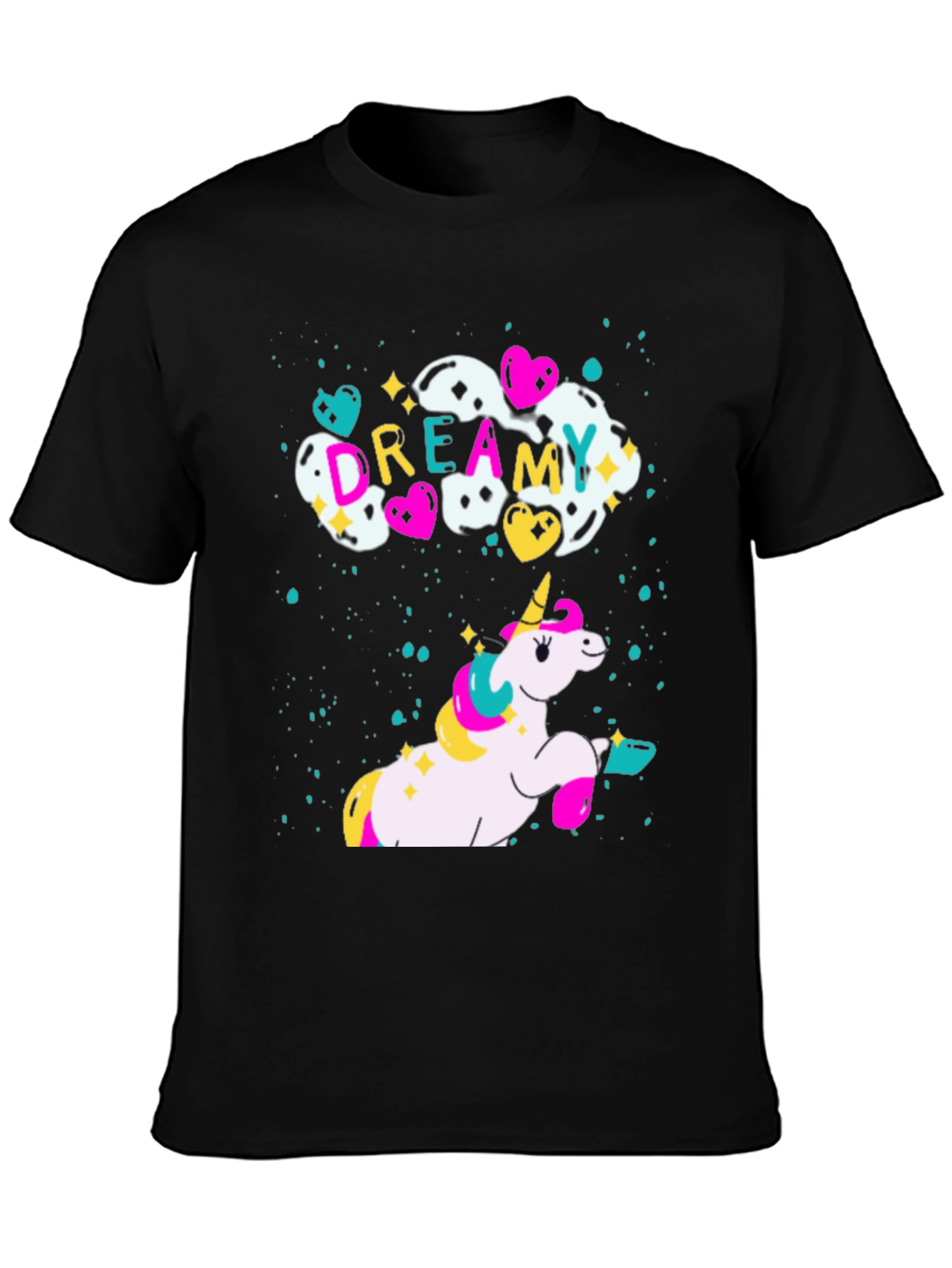 Dreamy Unicorn Graphic Black T-Shirt