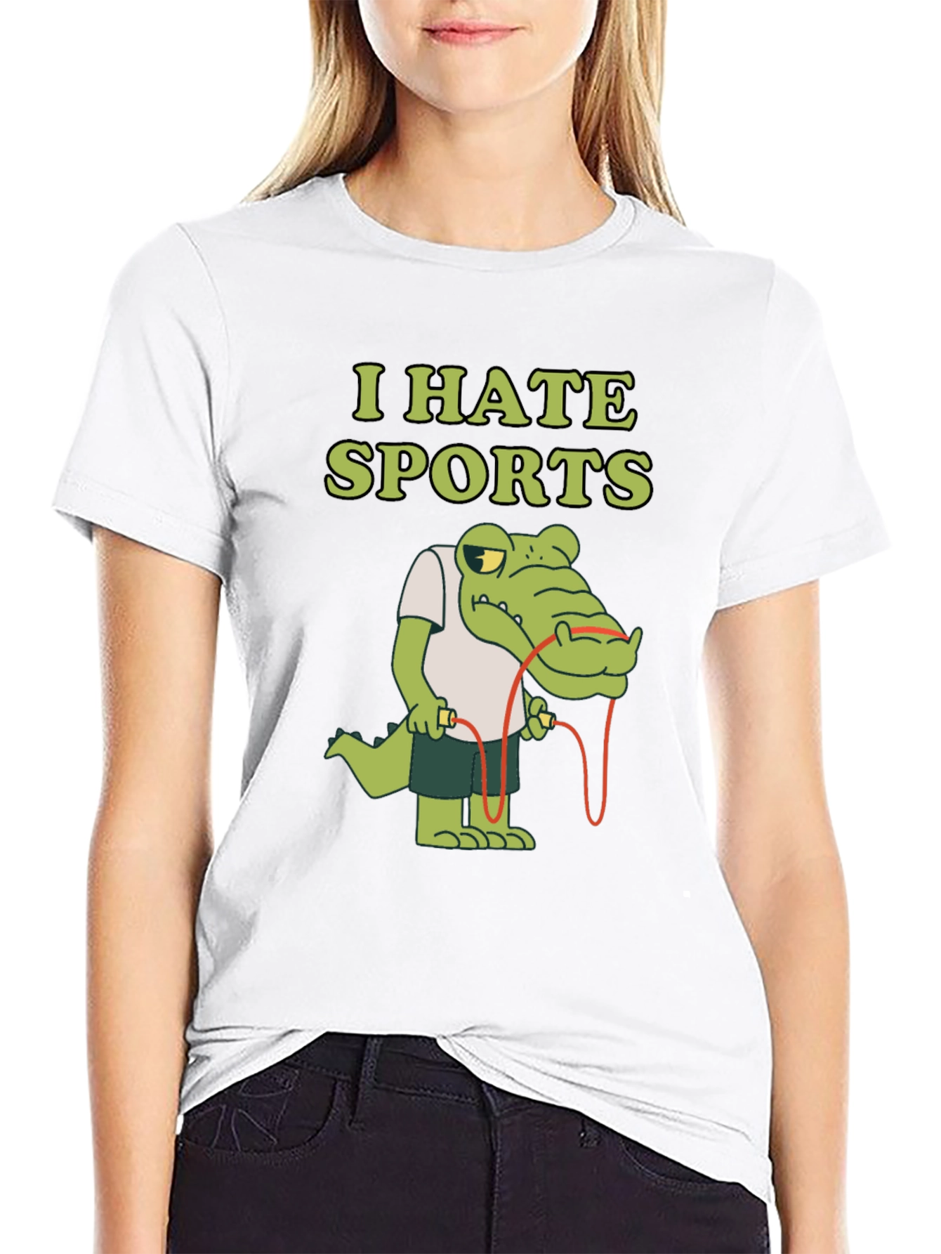 I Hate Sports T-Shirt Alligator Jump Rope