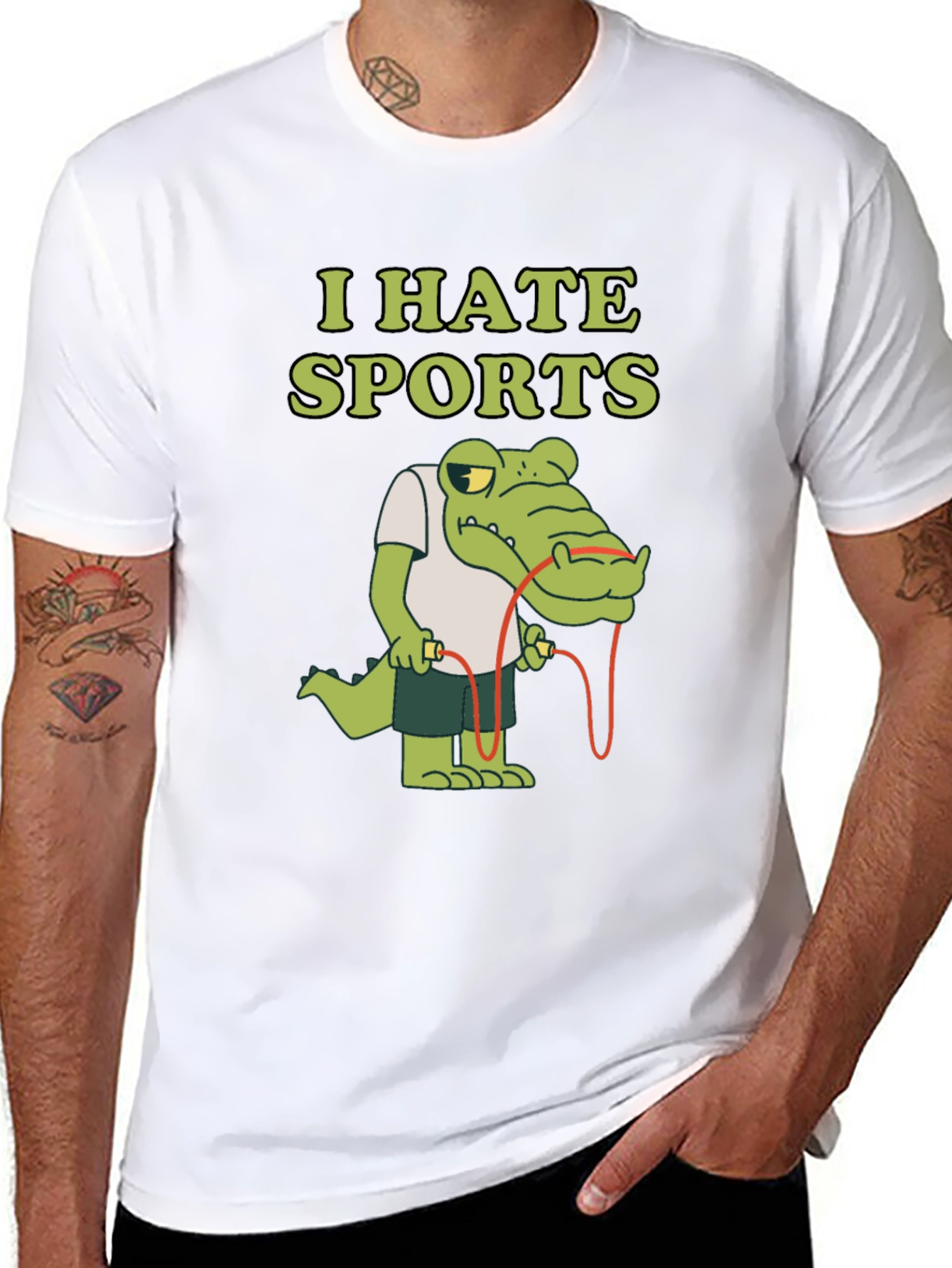 I Hate Sports T-Shirt Alligator Jump Rope