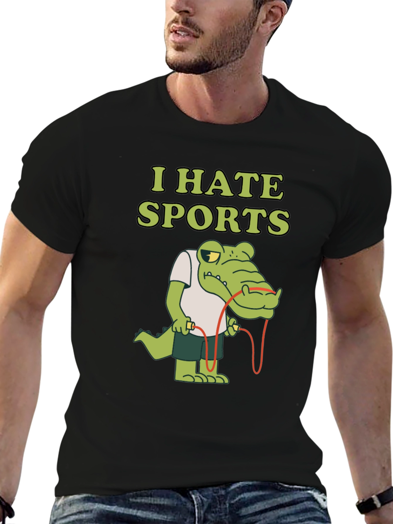 I Hate Sports T-Shirt Alligator Jump Rope
