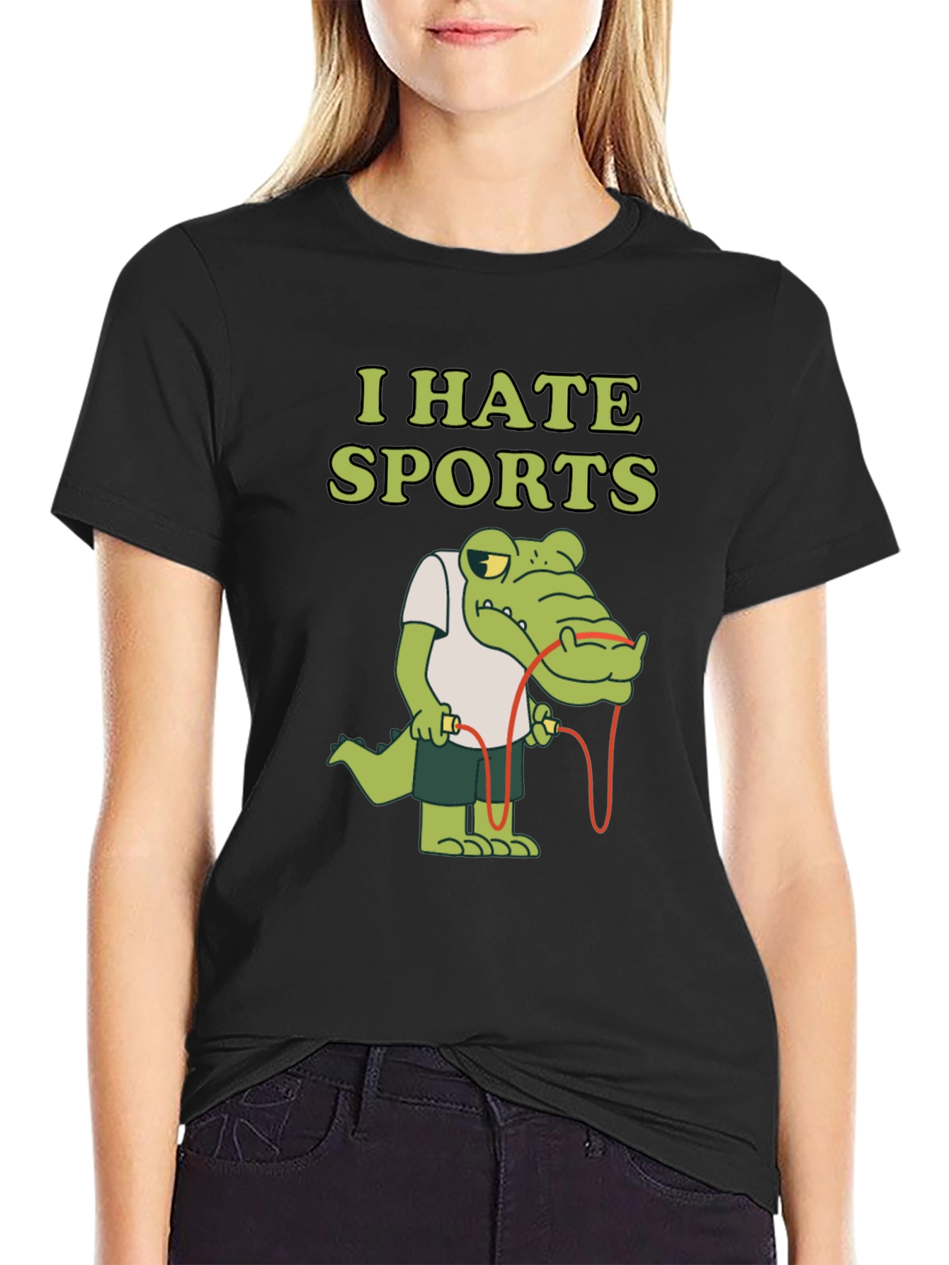 I Hate Sports T-Shirt Alligator Jump Rope