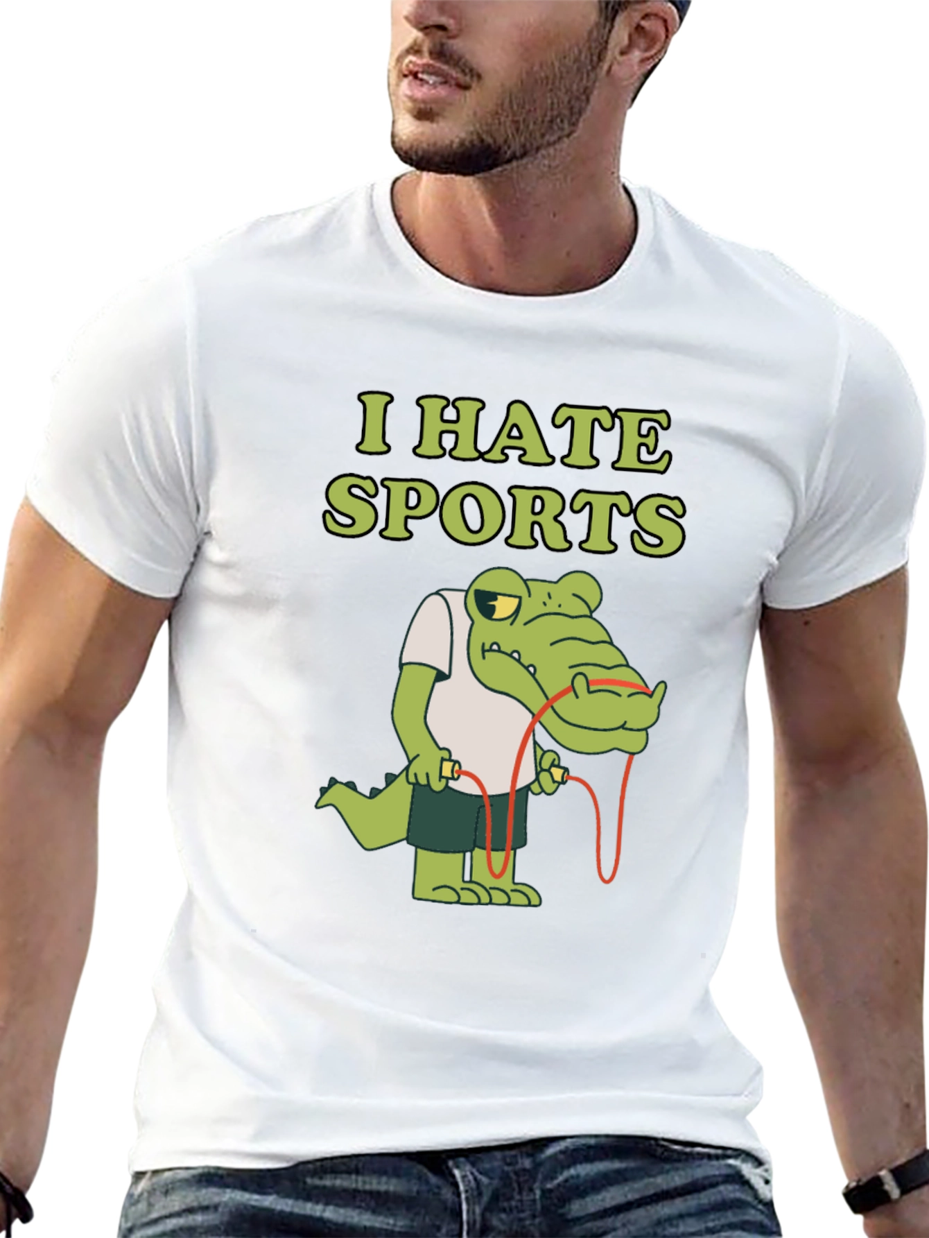 I Hate Sports T-Shirt Alligator Jump Rope