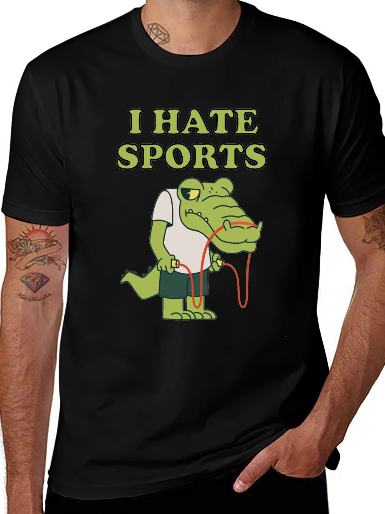 I Hate Sports T-Shirt Alligator Jump Rope