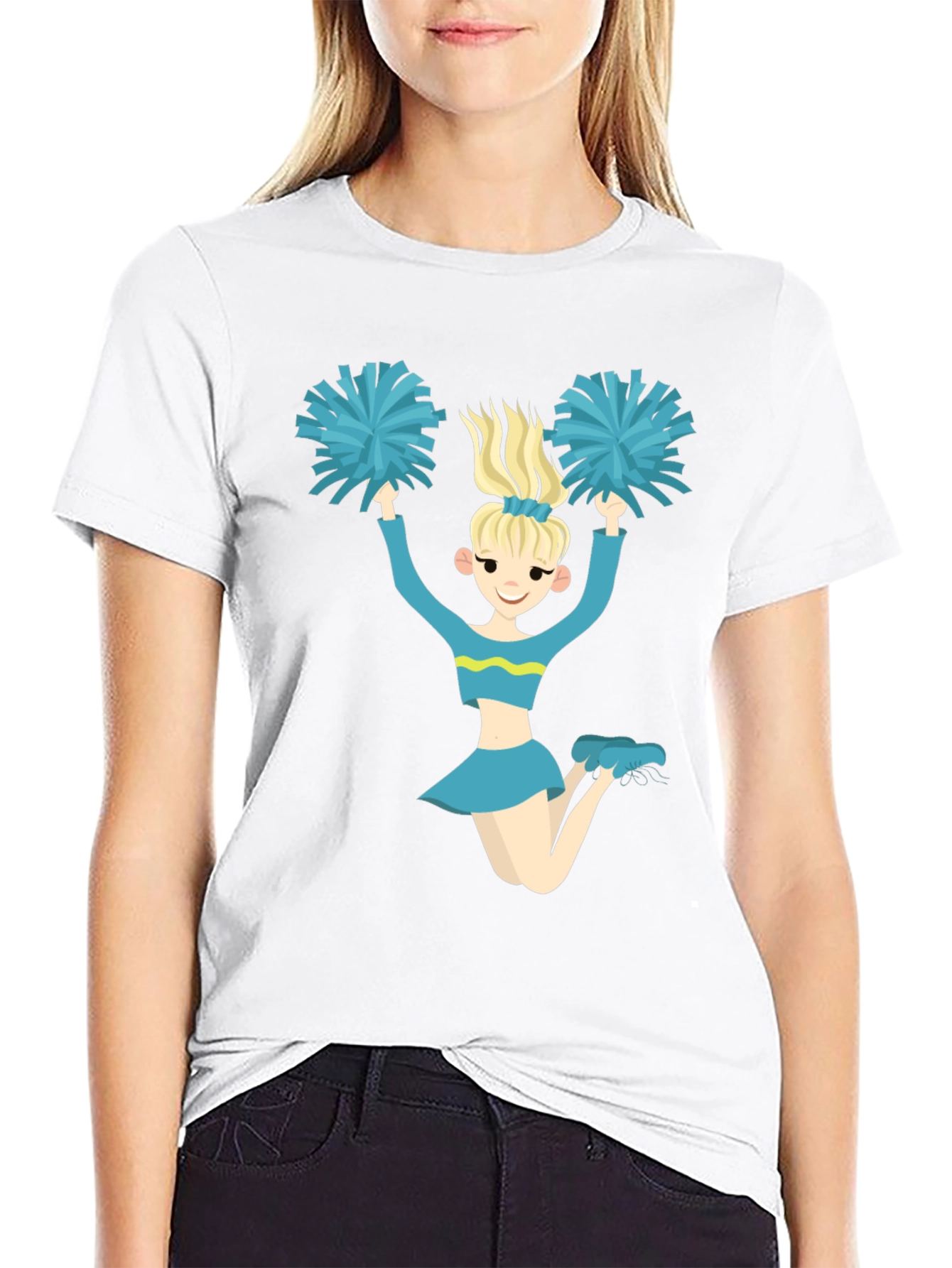 Cheerleader Graphic Tee - Black Cotton T-Shirt