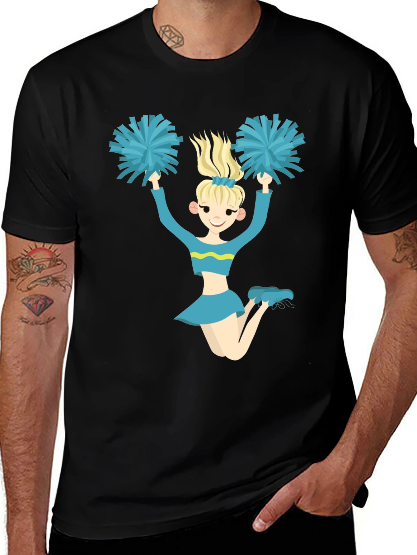 Cheerleader Graphic Tee - Black Cotton T-Shirt