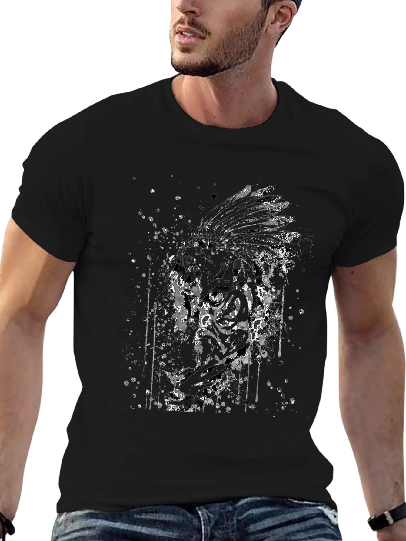 Mens Black T-Shirt with Native American Graphic