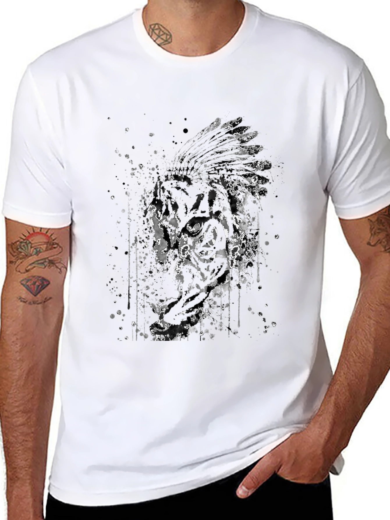 Mens Black T-Shirt with Native American Graphic