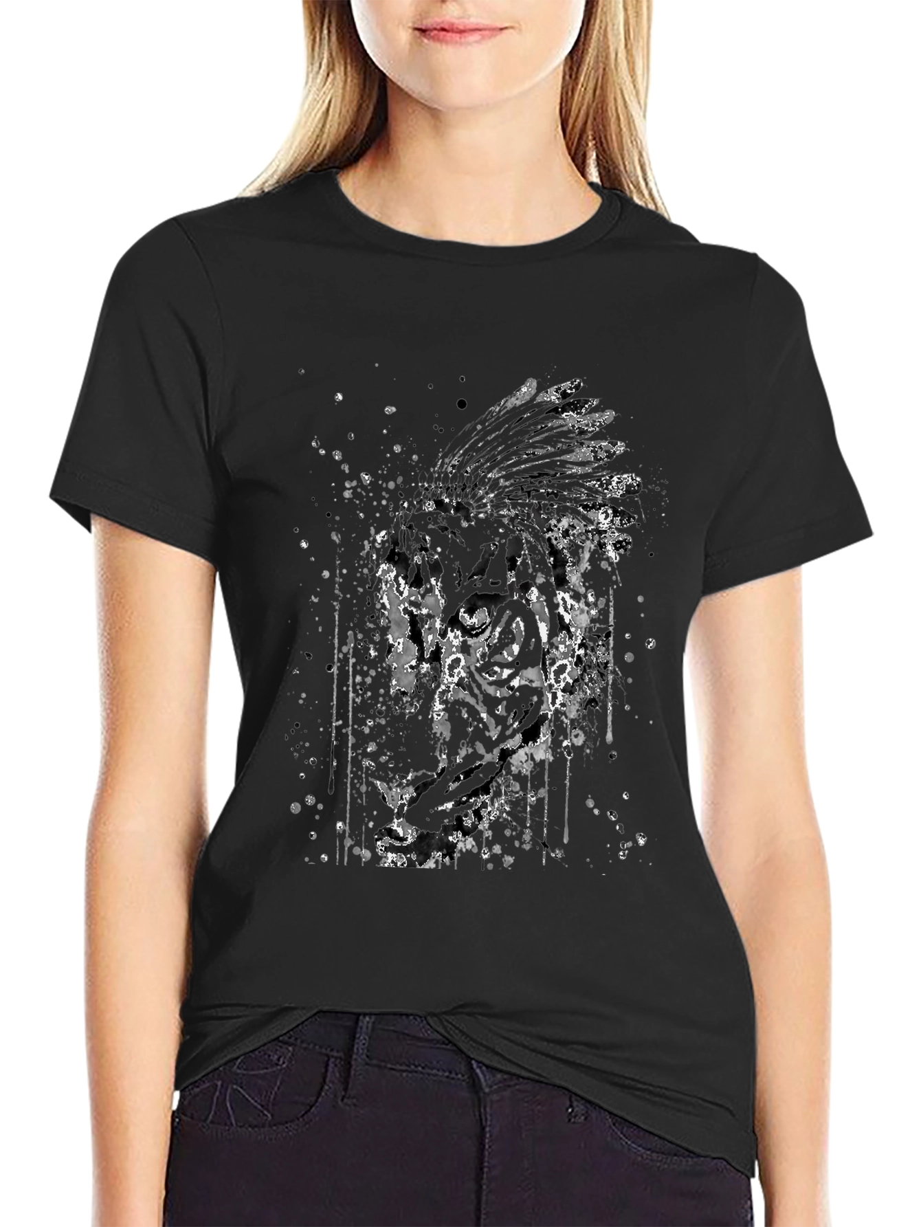 Mens Black T-Shirt with Native American Graphic