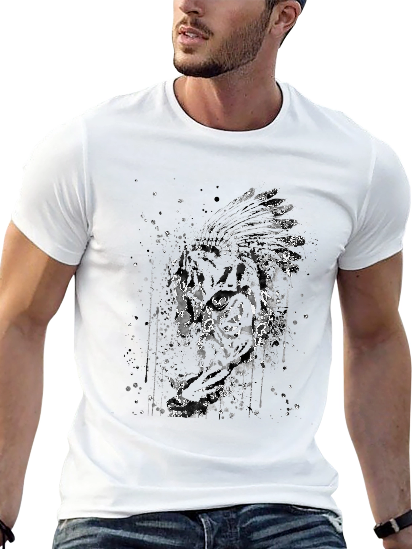 Mens Black T-Shirt with Native American Graphic