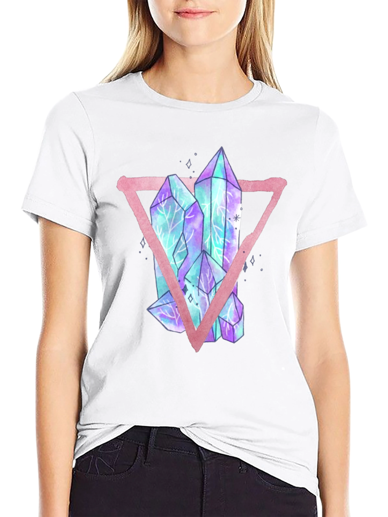 Crystals Triangle Graphic T-Shirt - Black