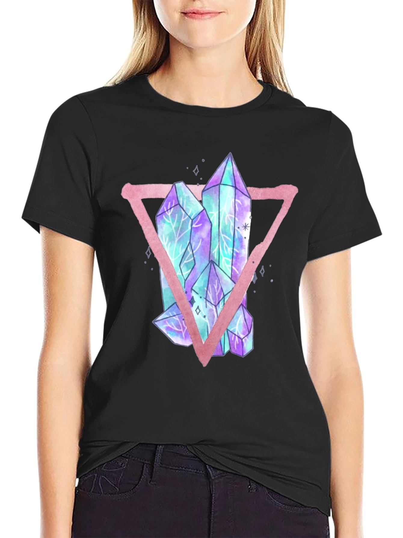 Crystals Triangle Graphic T-Shirt - Black