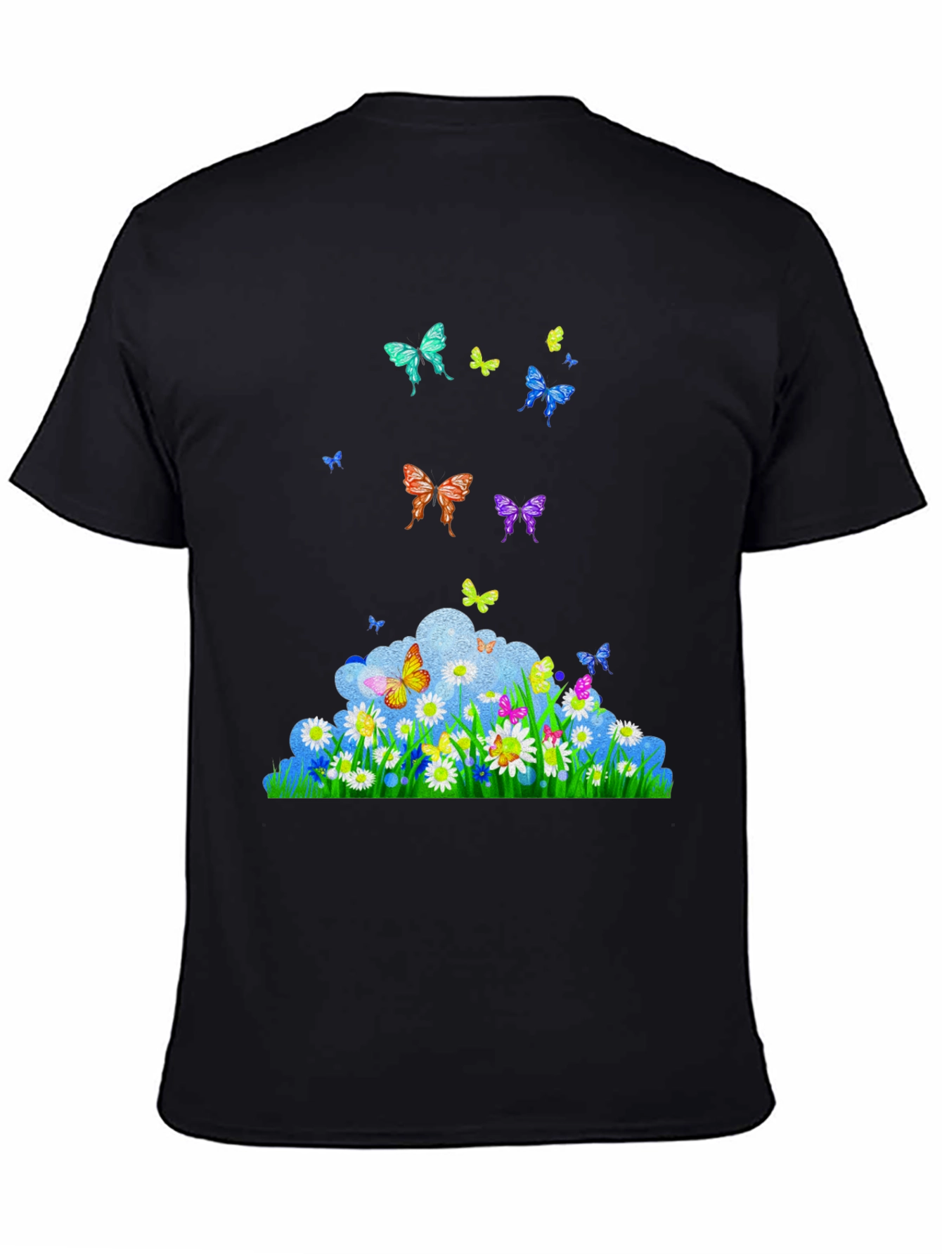 Butterfly Meadow Graphic Black T-Shirt