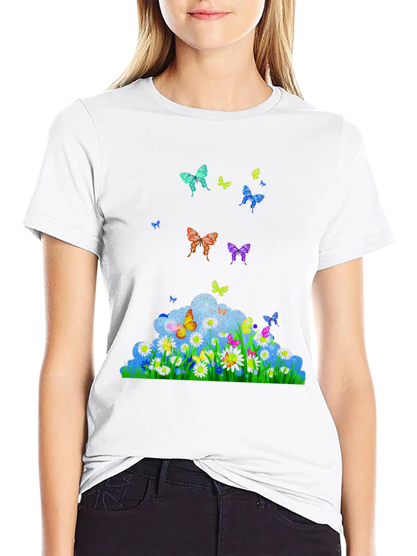 Butterfly Meadow Graphic Black T-Shirt
