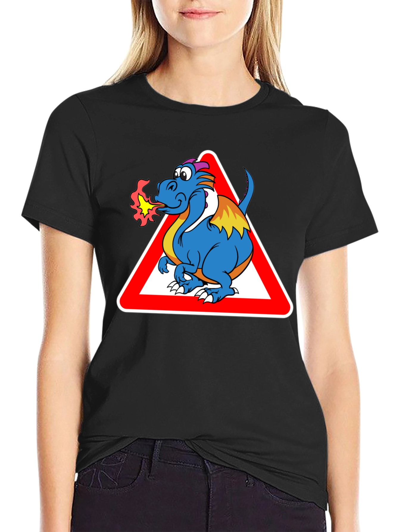 Funny Dragon Warning T-Shirt - Black Cotton Tee