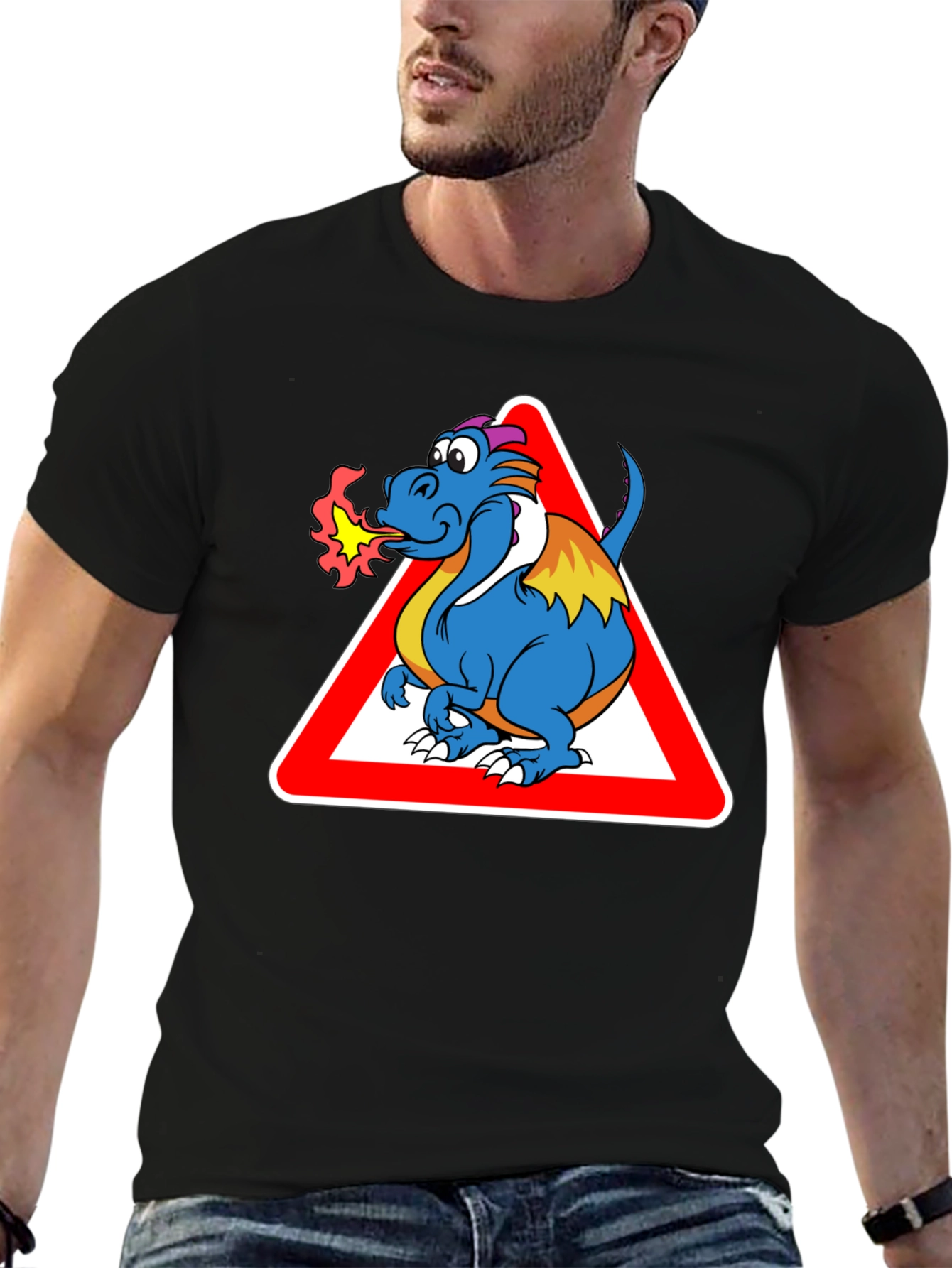 Funny Dragon Warning T-Shirt - Black Cotton Tee