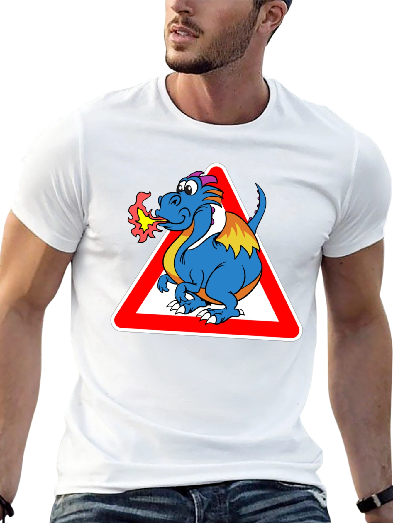 Funny Dragon Warning T-Shirt - Black Cotton Tee