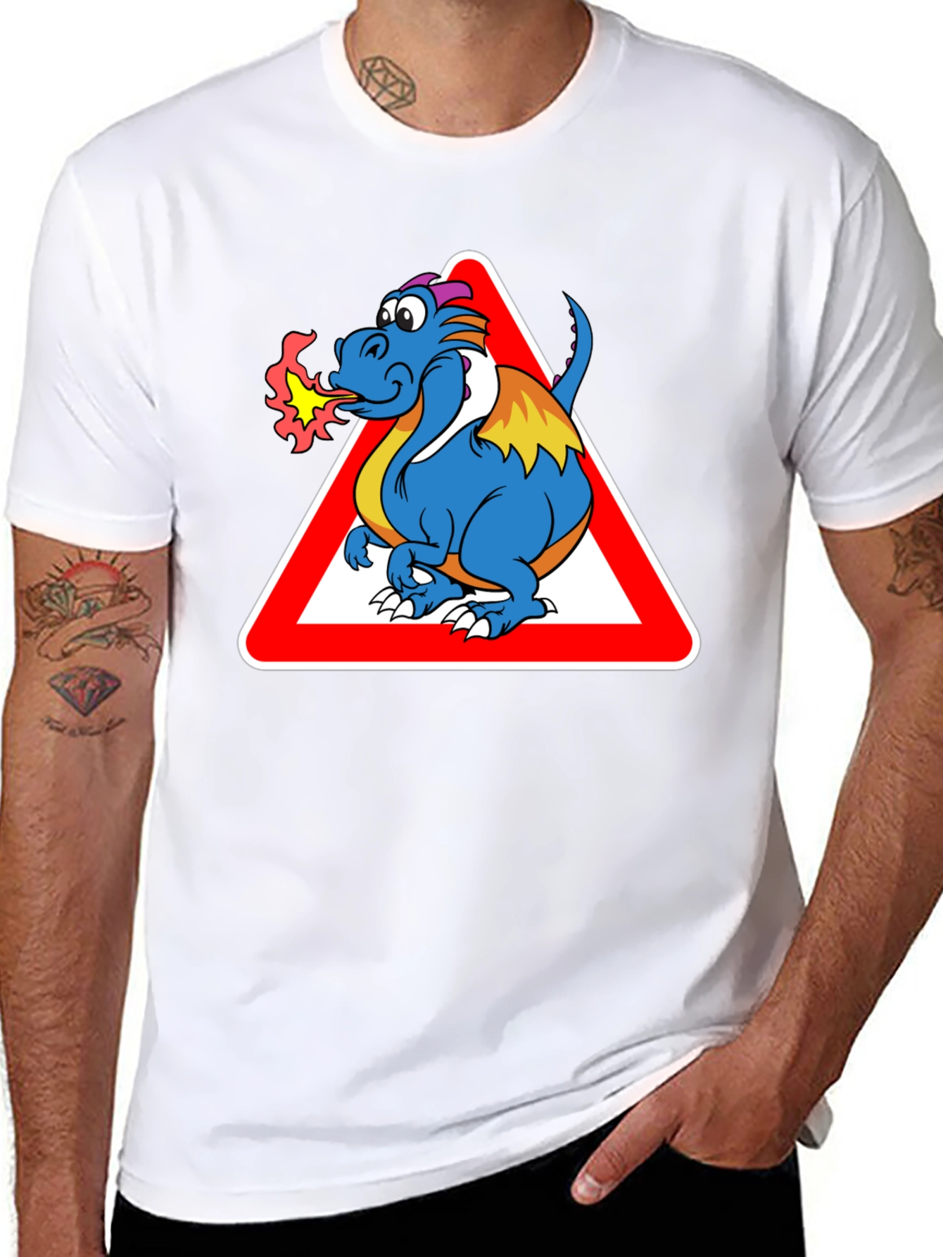 Funny Dragon Warning T-Shirt - Black Cotton Tee