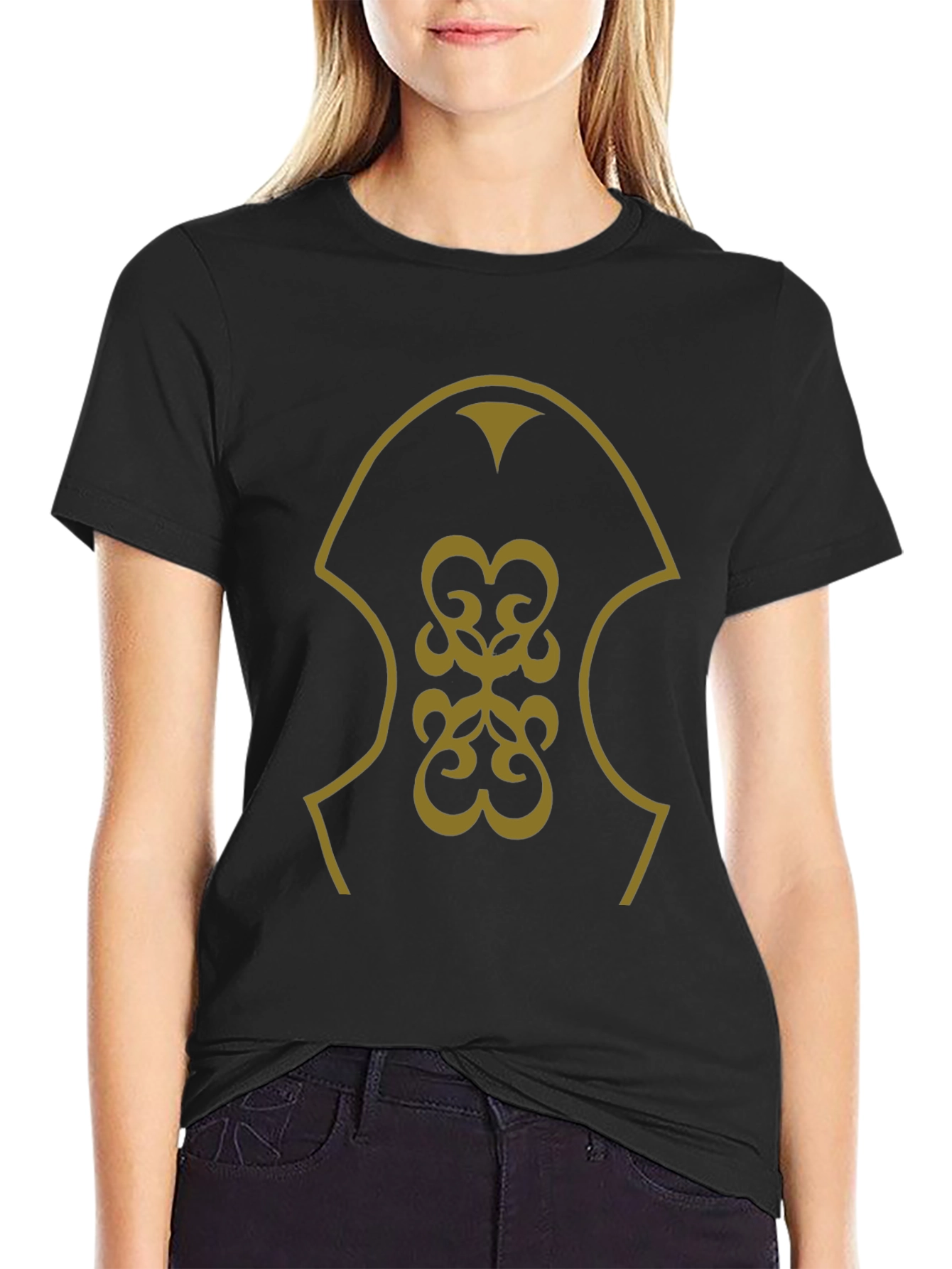 Stylish Black T-Shirt with Golden Pattern