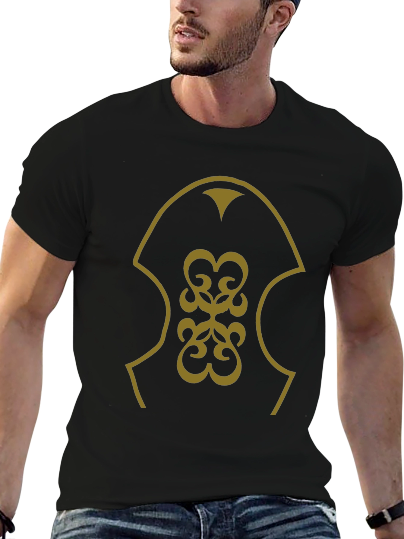 Stylish Black T-Shirt with Golden Pattern