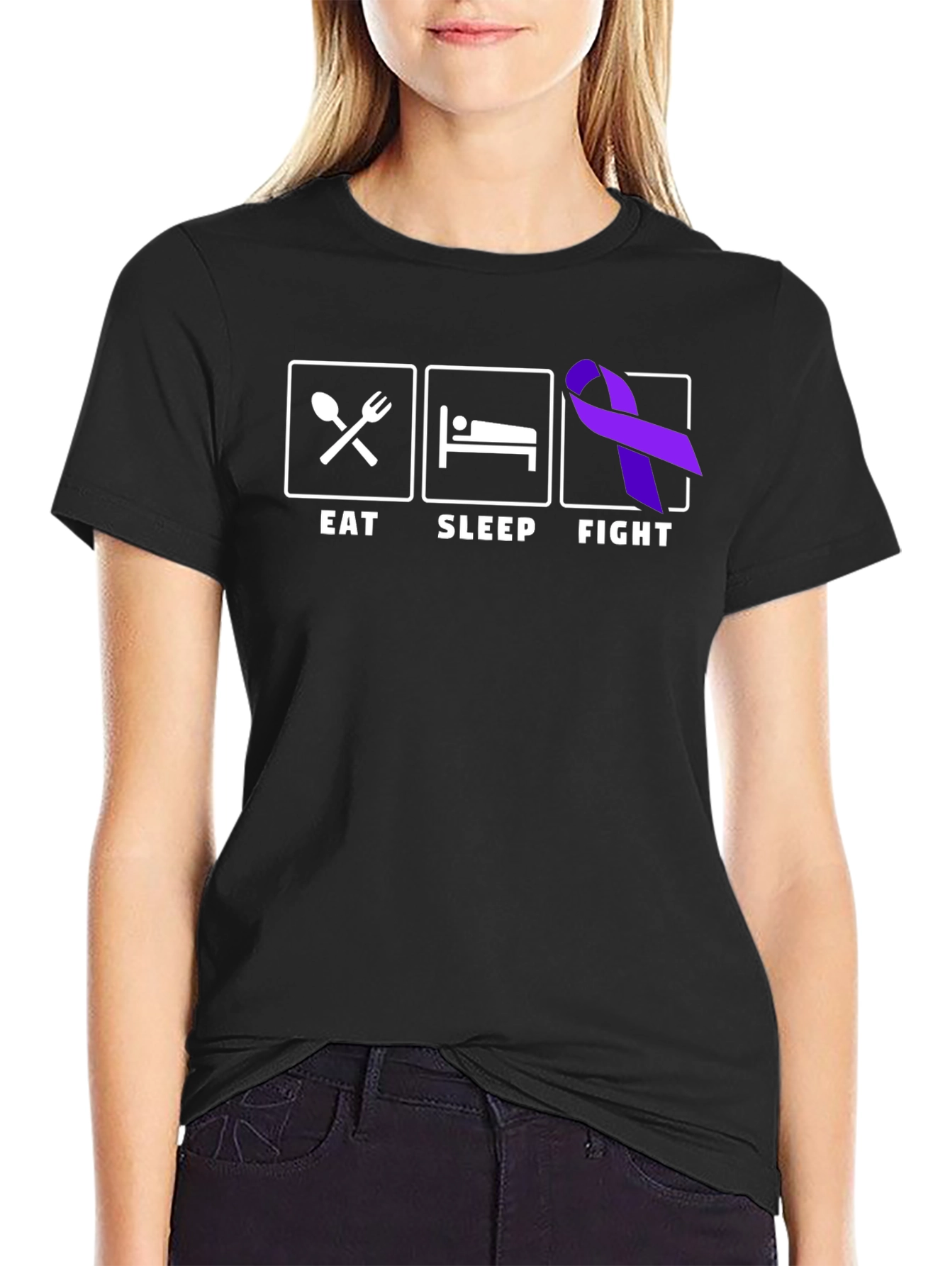 Eat Sleep Fight Ribbon T-Shirt