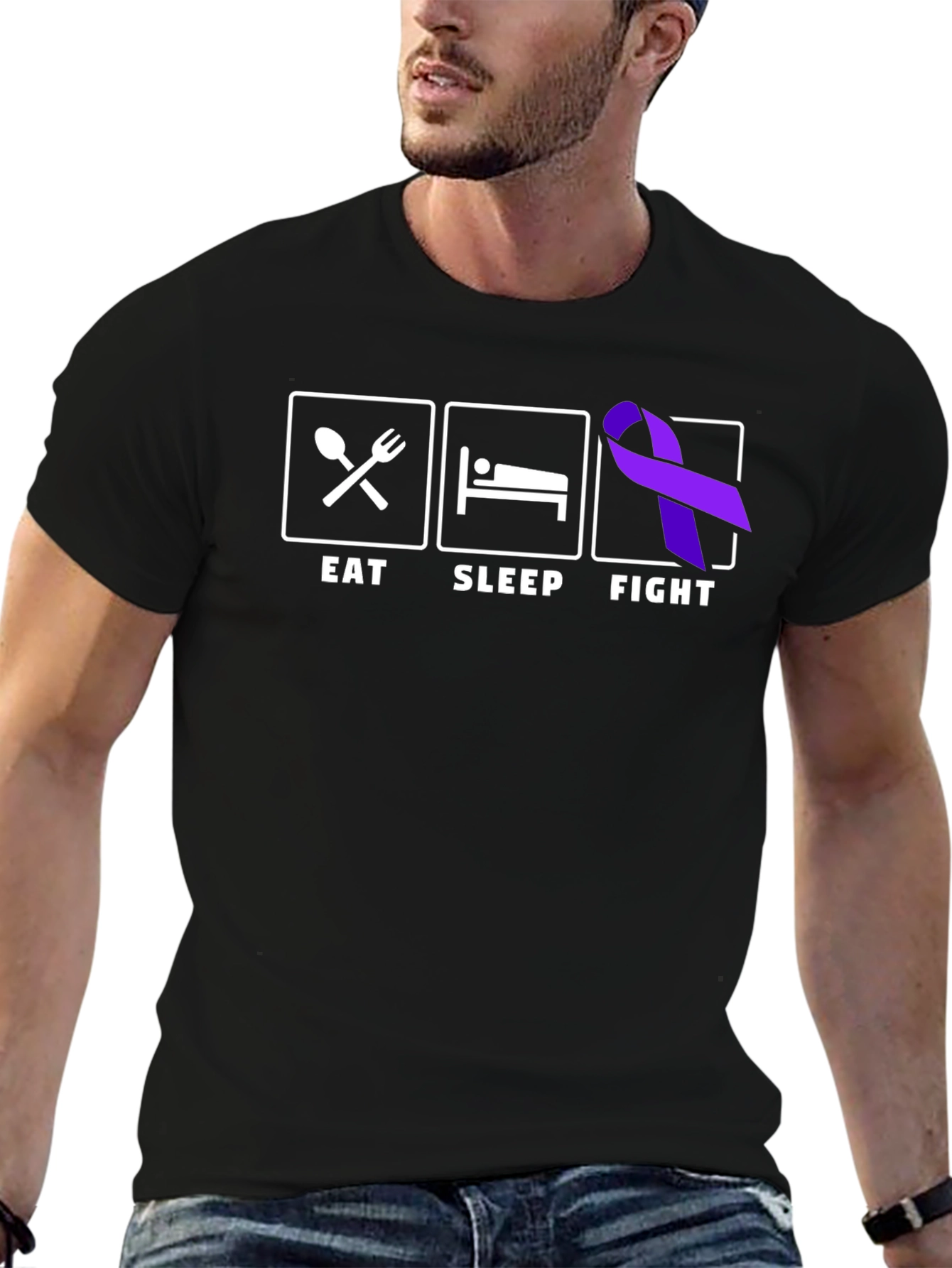 Eat Sleep Fight Ribbon T-Shirt