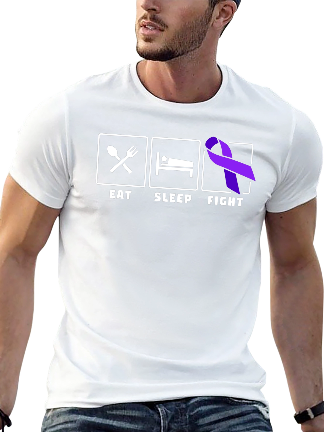 Eat Sleep Fight Ribbon T-Shirt