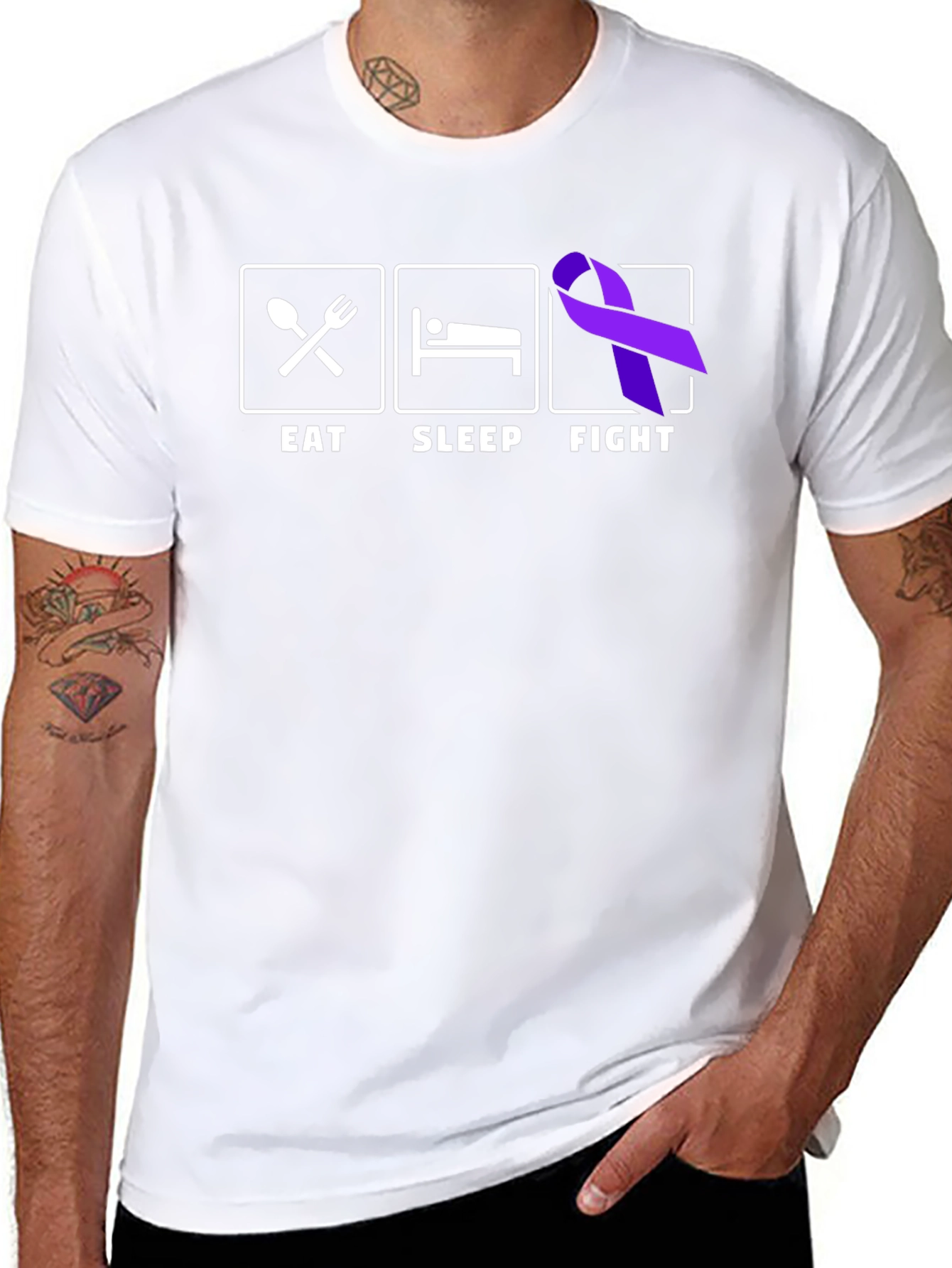 Eat Sleep Fight Ribbon T-Shirt