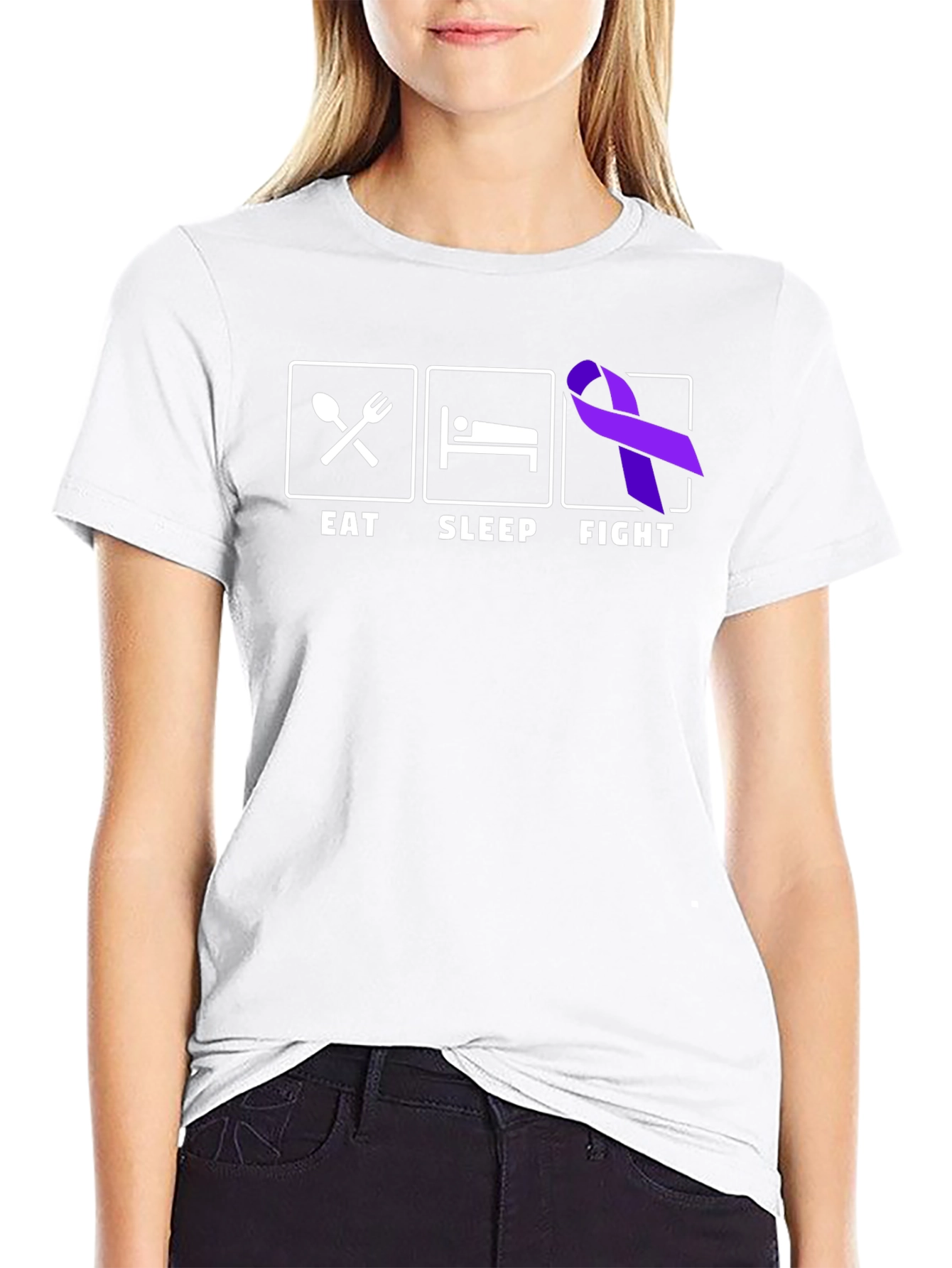 Eat Sleep Fight Ribbon T-Shirt
