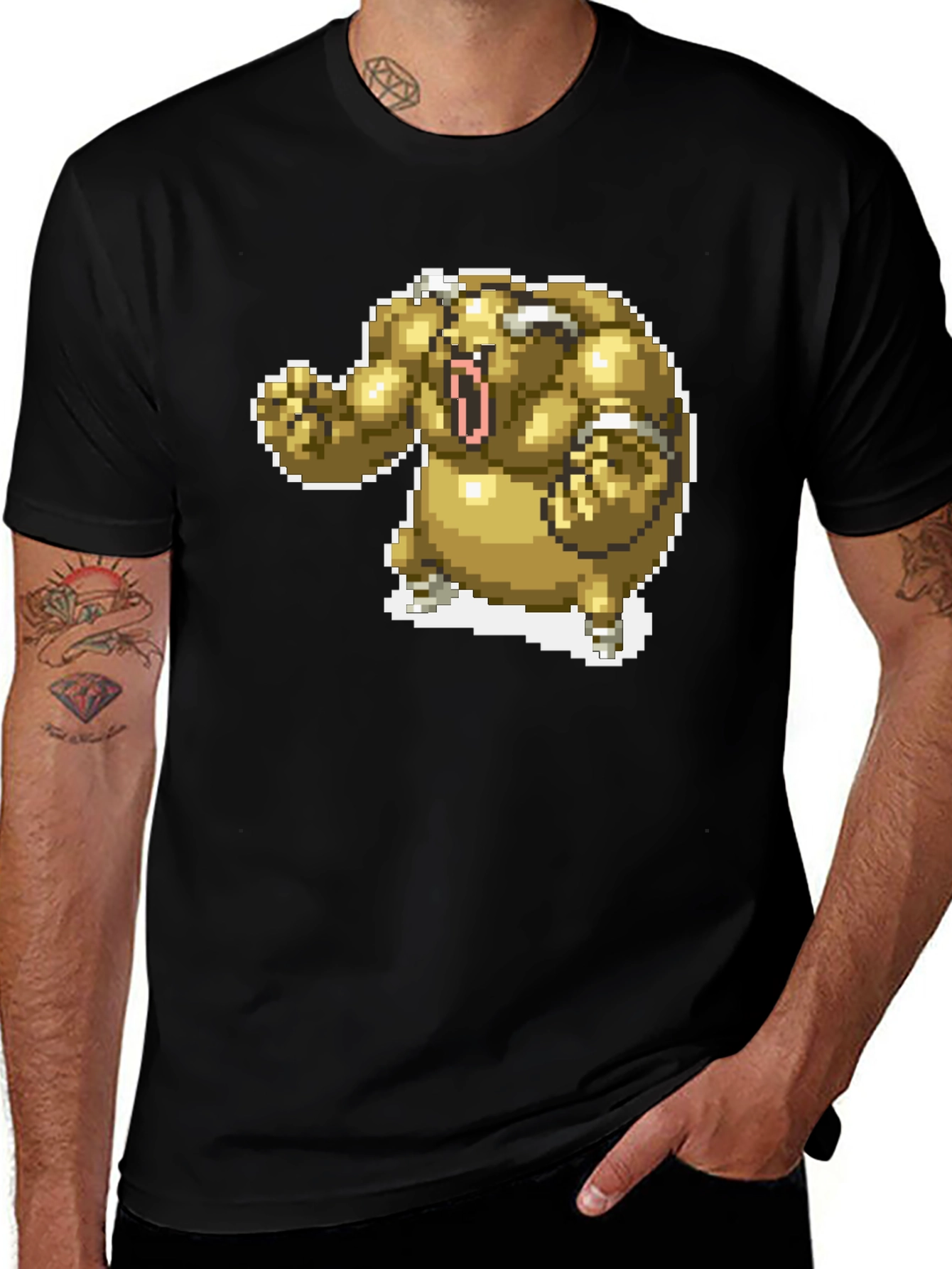 Pixel Art Monster Graphic T-Shirt - Black