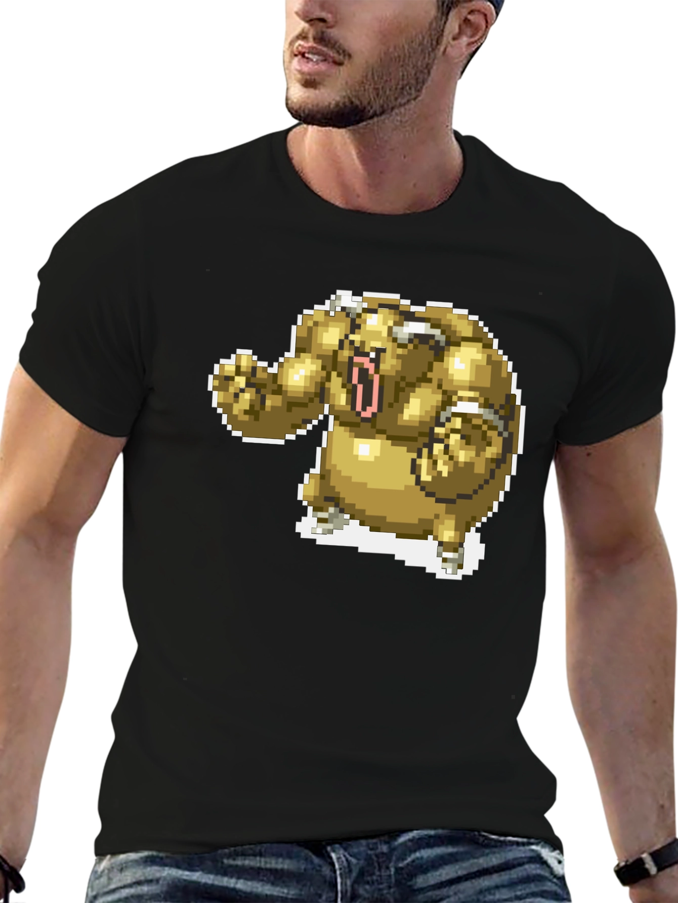 Pixel Art Monster Graphic T-Shirt - Black