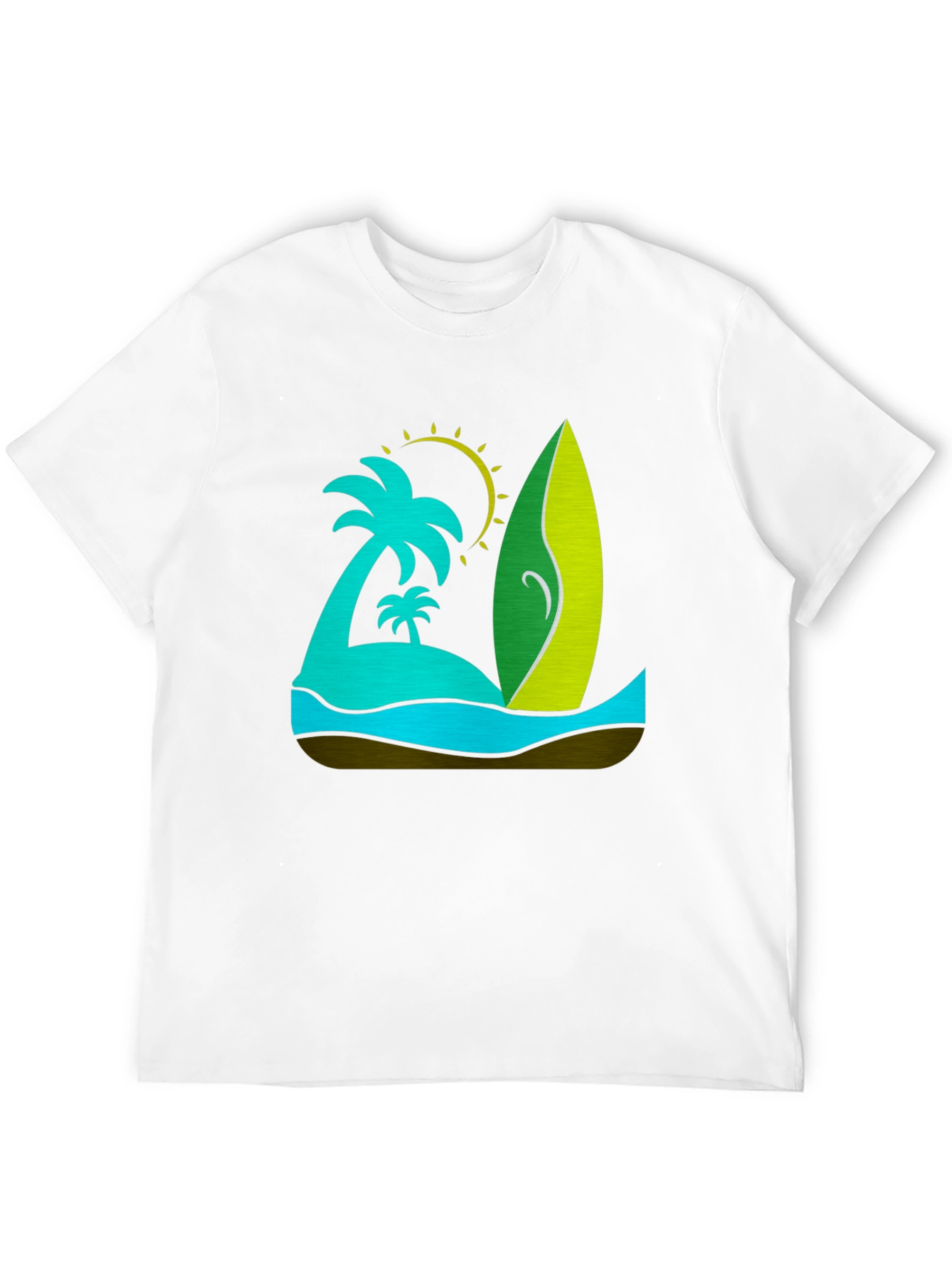 Tropical Surfboard T-Shirt: Beach Island Design