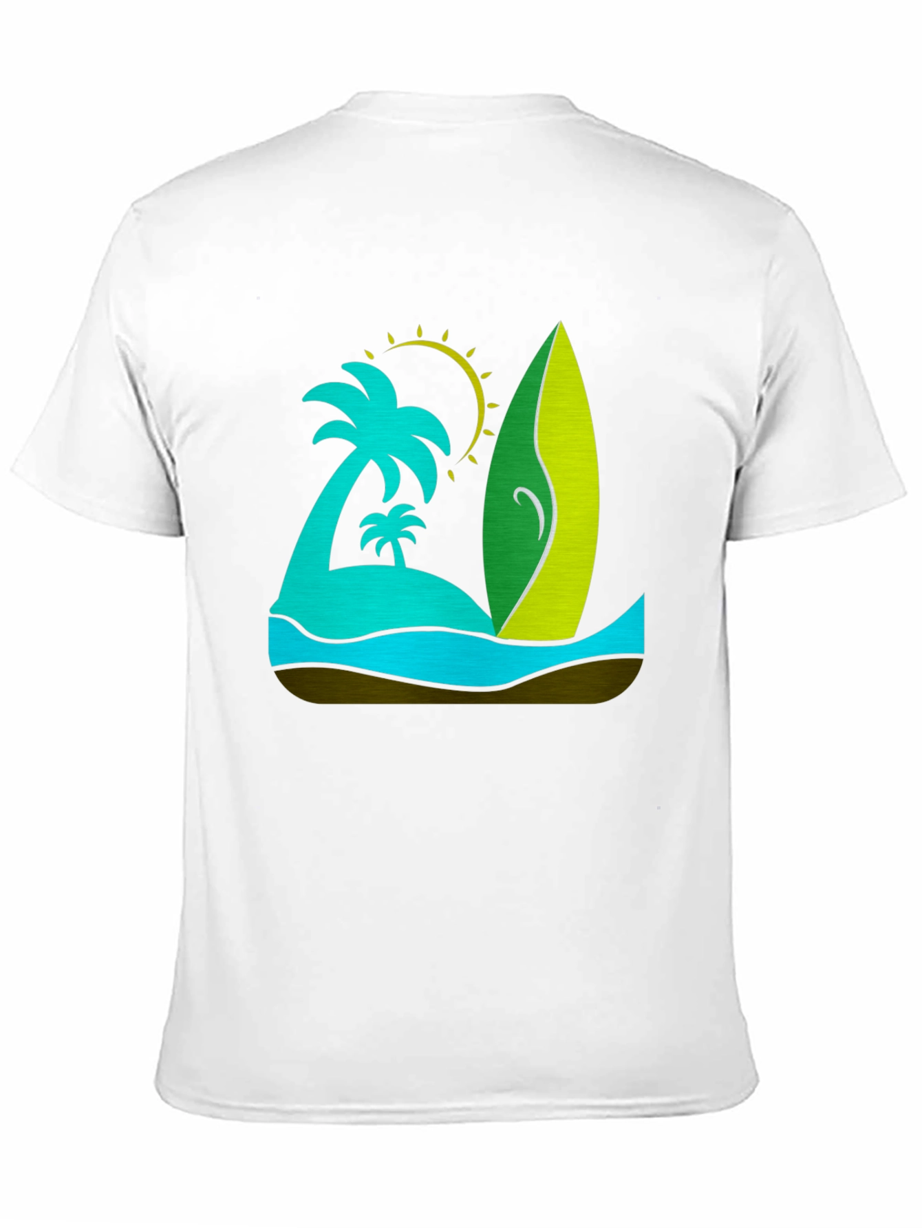 Tropical Surfboard T-Shirt: Beach Island Design
