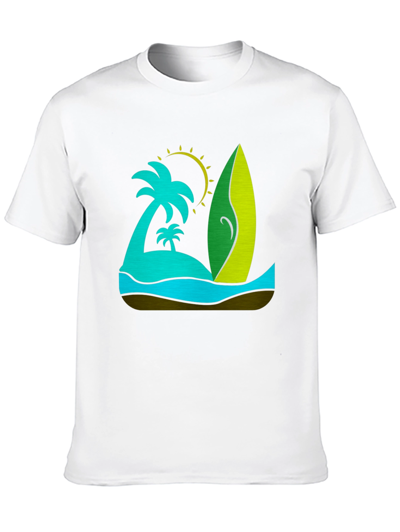 Tropical Surfboard T-Shirt: Beach Island Design