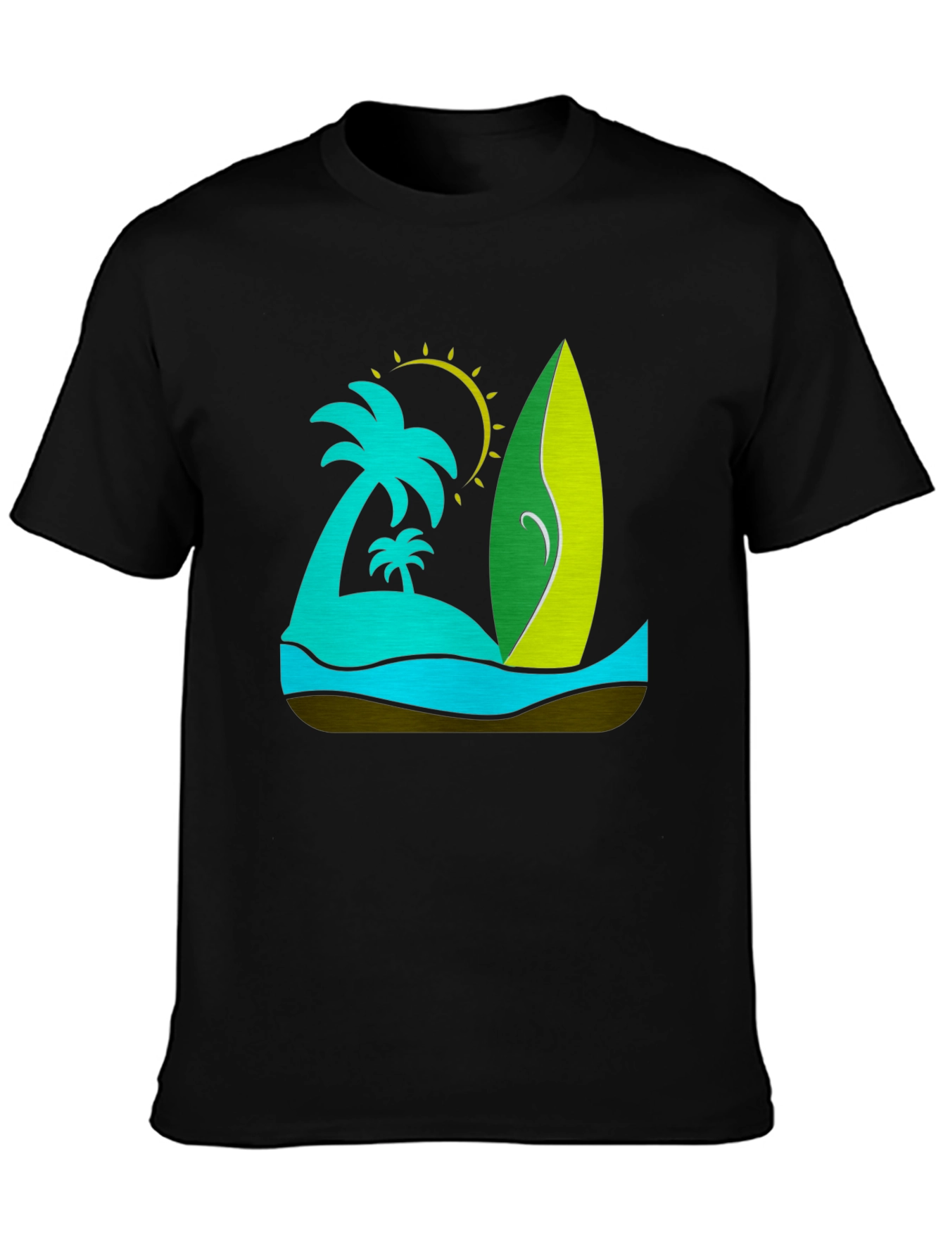 Tropical Surfboard T-Shirt: Beach Island Design