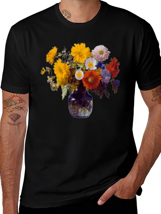 Floral Vase Graphic Tee - Stylish Comfort